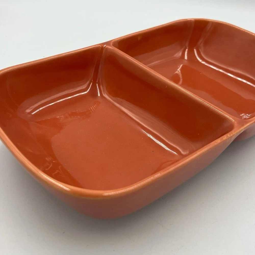 Vintage Franciscan‎ Divided Dish Orange Glaze California USA Mid Century 11